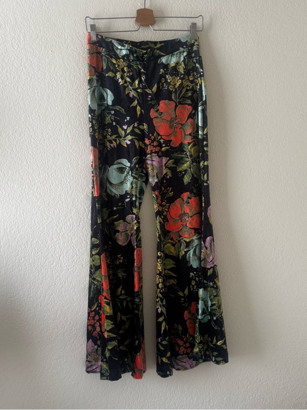 Free People Velvet Flare Pants Mid Rise Floral size small
